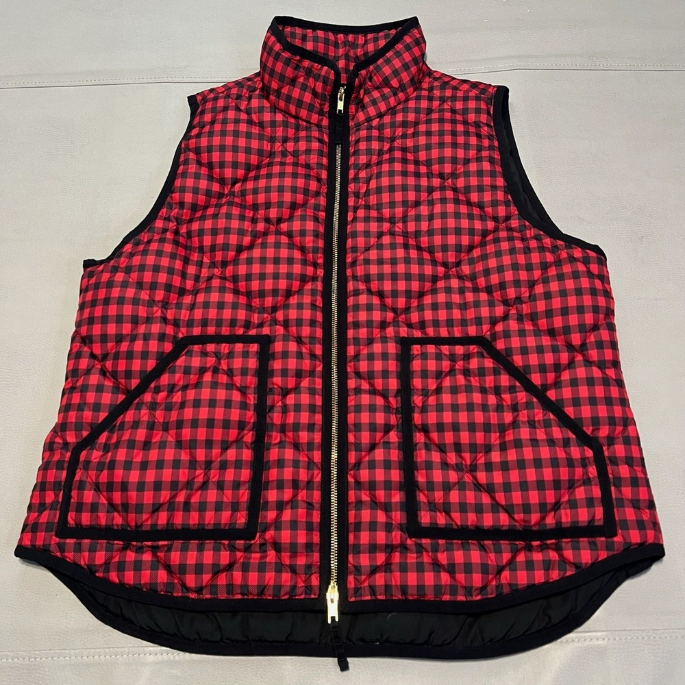 J Crew Buffalo Plaid Gingham Quilt Puffer Zip Vest XL